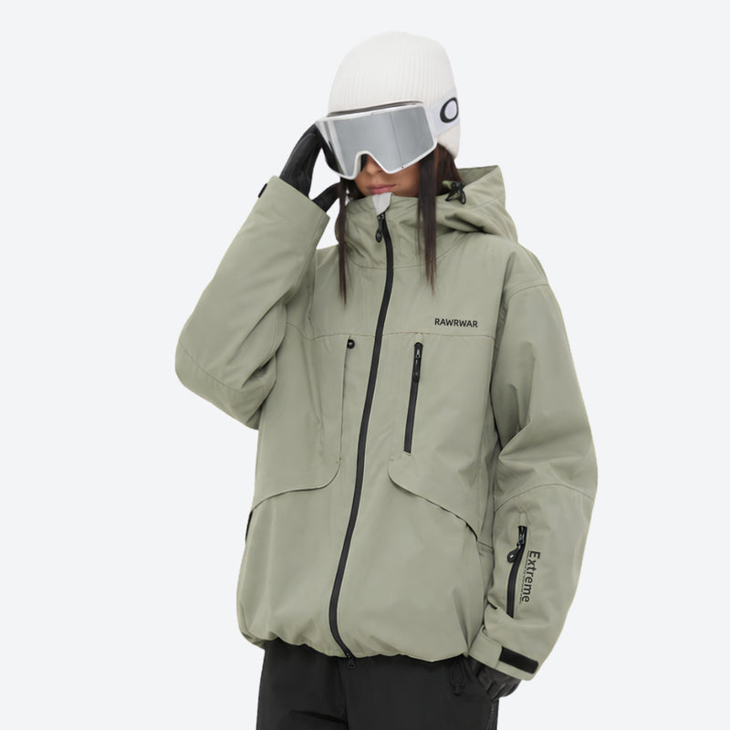 Women's waterproof 2L snow jacket and bib pants series - sage green, for cold-weather winter sports