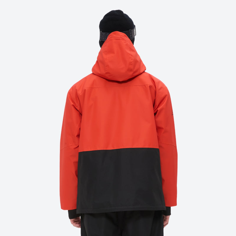 Men's waterproof 2L snow jacket and pants set - orange and black colorblock, for resort and backcountry days