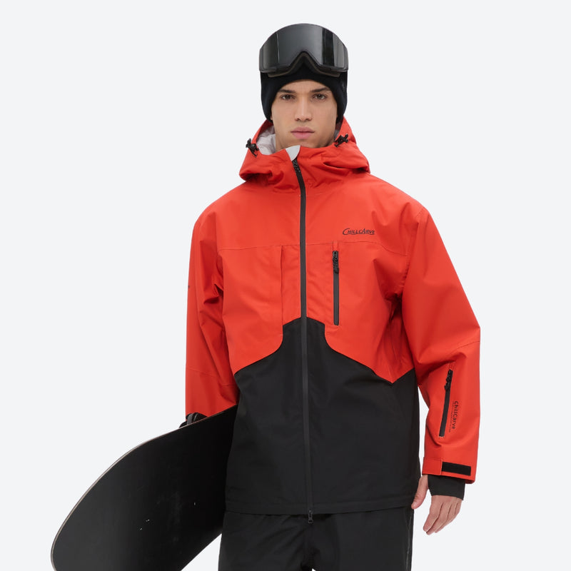Men's breathable ski jacket and pants combo - orange and black colorblock, for cold-weather winter sports