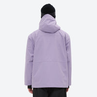 
                  
                    Men's waterproof 2L snow jacket and pants set - lavender, on-model back hood view, for powder and piste riding
                  
                