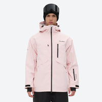 
                  
                    Men's waterproof 2L snow jacket and pants set - light pink, on-model front view, for cold-weather winter sports
                  
                