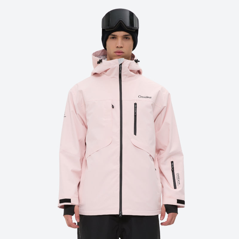 Men's waterproof 2L snow jacket and pants set - light pink, on-model front view, for cold-weather winter sports