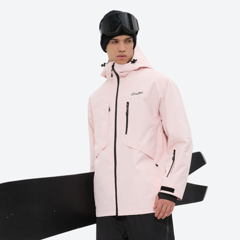 Men's colorblock snowboard jacket and pants - light pink, for powder and piste riding
