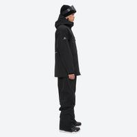 
                  
                    Men's colorblock snowboard jacket and pants - black, on-model side view, for skiing and snowboarding
                  
                