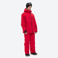 
                  
                    Men's breathable ski jacket and pants combo - red, on-model three-quarter front view, for cold-weather winter sports
                  
                