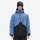 Colorblock ski jacket and pants set - blue and black colorblock, on-model full-body front view, for resort and powder riding