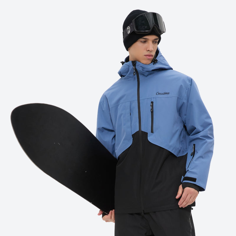 Men's waterproof 2L snow jacket and pants set - blue and black colorblock, for powder and piste riding