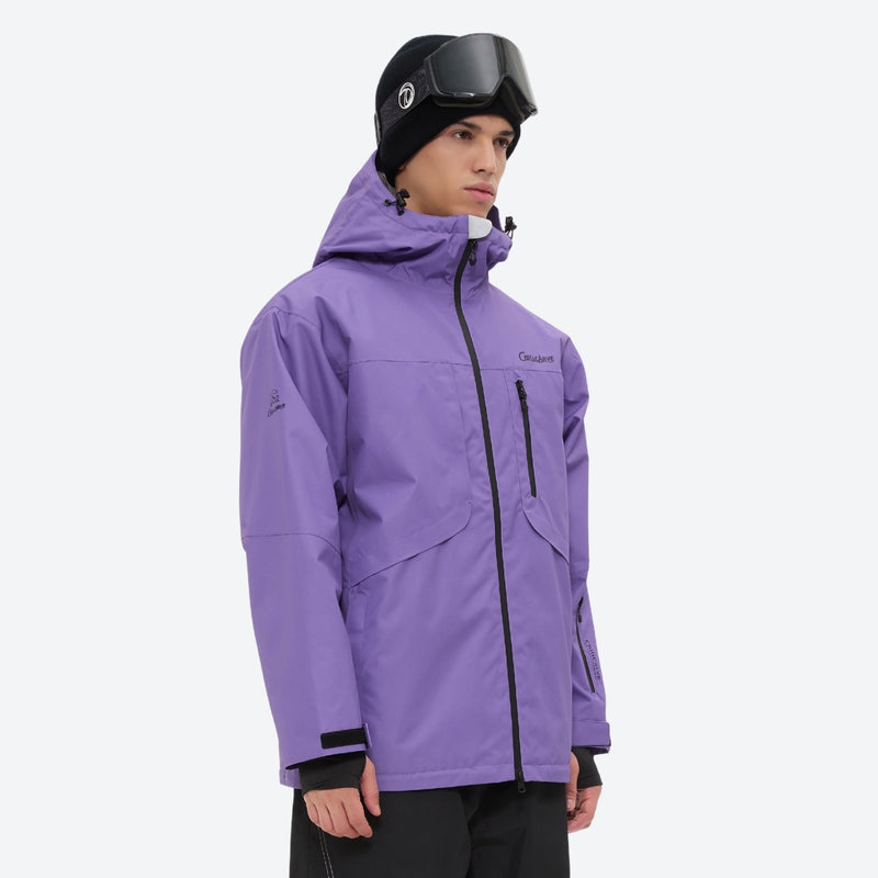 Waterproof 2L snow jacket and pants set - purple and black colorblock, for resort and powder riding
