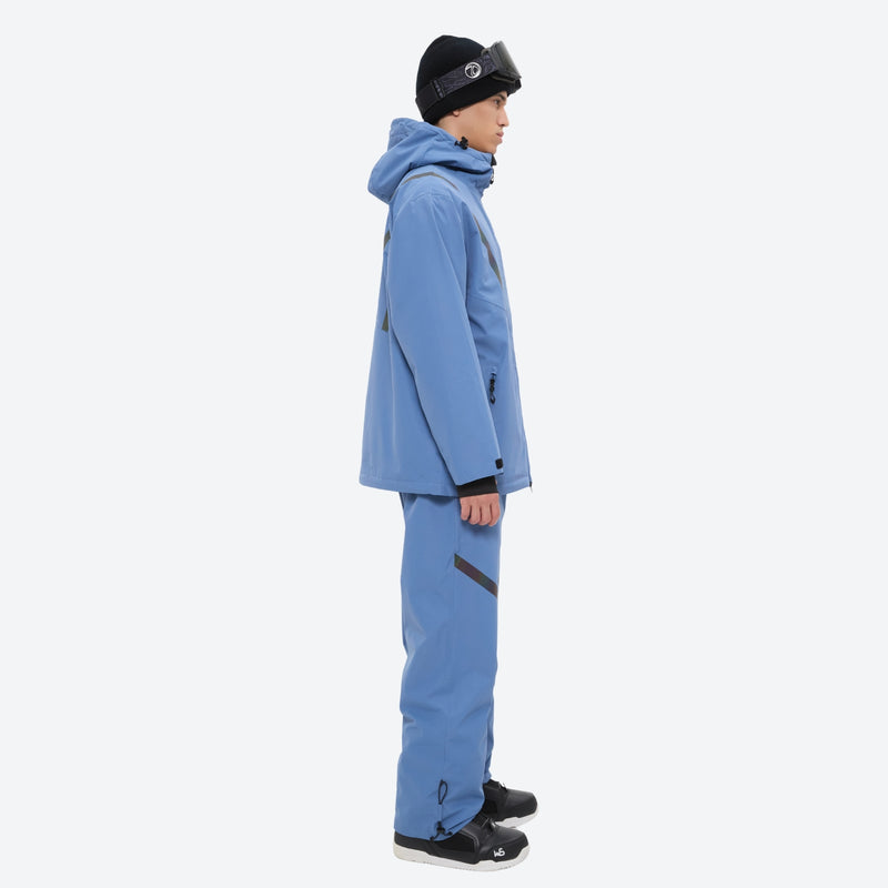 Men's 2-layer snowboard jacket and pants set - blue jacket with blue pants, for cold-weather winter sports
