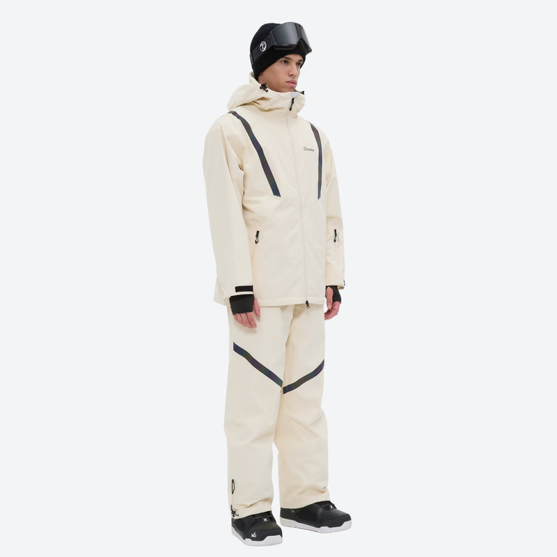 Men's waterproof 2L snow jacket and pants series - cream jacket with cream pants, for cold-weather winter sports