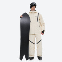 
                  
                    Men's 2-layer snowboard jacket and pants set - cream jacket with cream pants, for cold-weather winter sports
                  
                