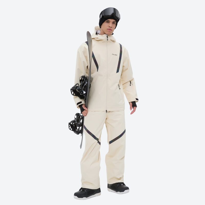 Men's waterproof 2L snow jacket and pants set - cream, for powder and piste riding
