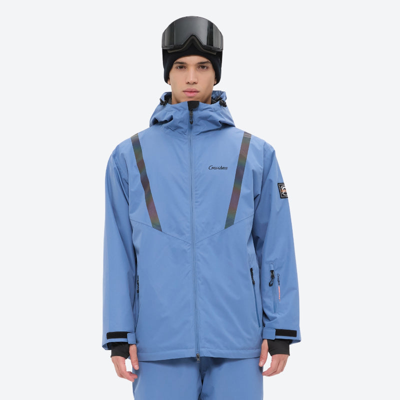 Men's waterproof 2L snow jacket and pants series - blue jacket with blue pants, for cold-weather winter sports
