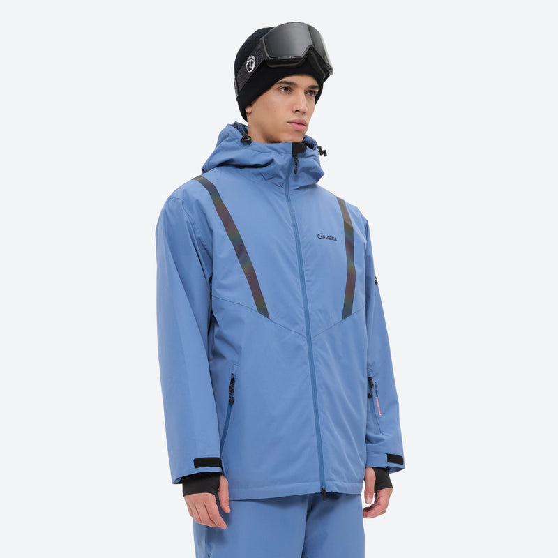 Men's waterproof 2L snow jacket and pants set - blue, on-model front view, for resort and backcountry days