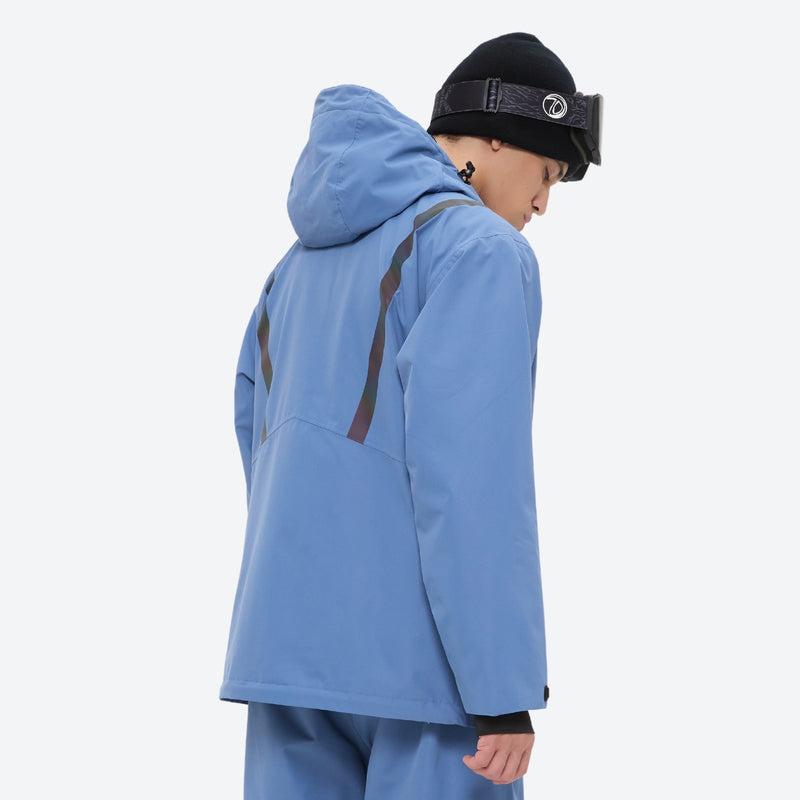 Men's breathable ski jacket with reflective trim - blue jacket with blue pants, for cold-weather winter sports