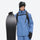 Men's colorblock snowboard jacket and pants - blue, on-model front with snowboard and backpack, for skiing and snowboarding