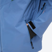
                  
                    Men's breathable ski jacket with reflective trim - blue, side pocket close-up with hand, for powder days and winter commute
                  
                