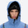 Men's 2-layer snowboard jacket and pants set - blue, hood and face close-up with goggles, for powder days and winter commute