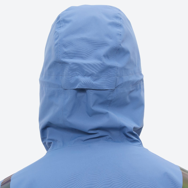 Men's waterproof 2L snow jacket and pants series - blue, back hood close-up detail, for cold-weather winter sports