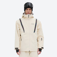 
                  
                    Men's colorblock snowboard jacket and pants - cream, on-model front view, for cold-weather winter sports
                  
                