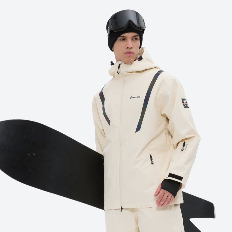 Men's waterproof 2L snow jacket and pants series - cream, for cold-weather winter sports