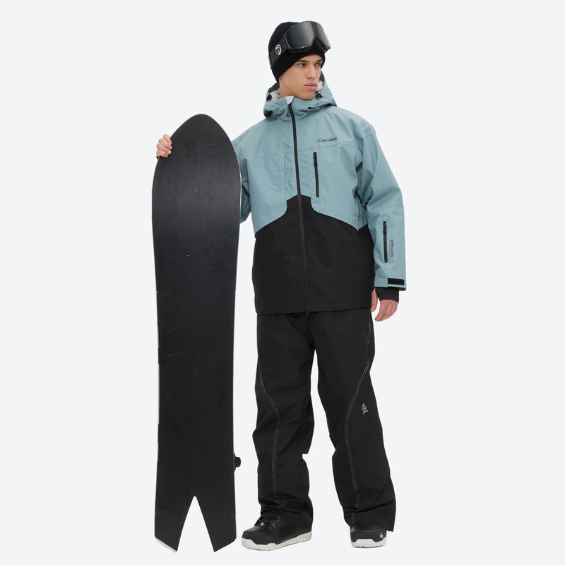 Colorblock ski jacket and pants set - dusty blue and black colorblock, for skiing and snowboarding