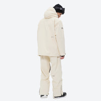 
                  
                    Men's breathable ski jacket and pants combo - cream, on-model back hood view, for skiing and snowboarding
                  
                