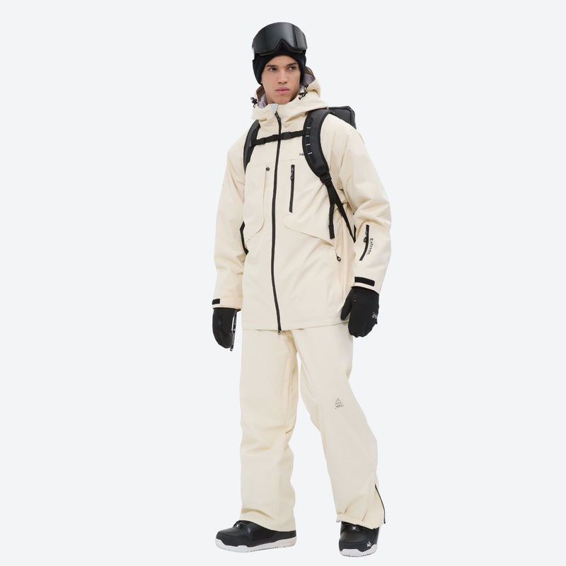 Men's waterproof 2L snow jacket and pants set - cream, for skiing and snowboarding