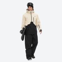 
                  
                    Men's breathable ski jacket and pants combo - cream and black colorblock, for skiing and snowboarding
                  
                