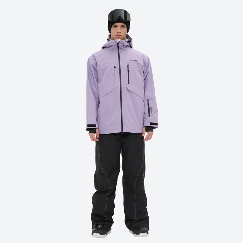 Colorblock ski jacket and pants set - lavender and black colorblock, for resort and powder riding