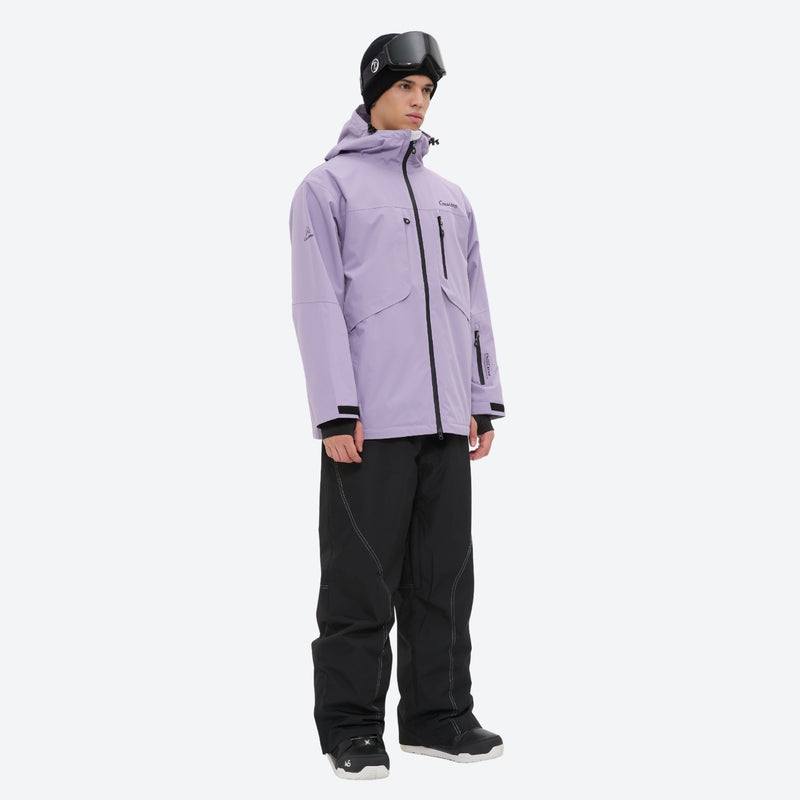 Breathable 2L snowboard jacket and pants - lavender and black colorblock, for cold-weather winter sports