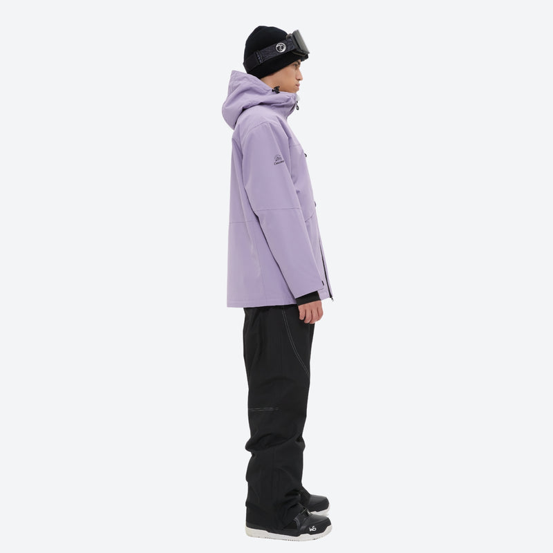 Men's breathable ski jacket and pants combo - lavender jacket with black pants, for powder and piste riding