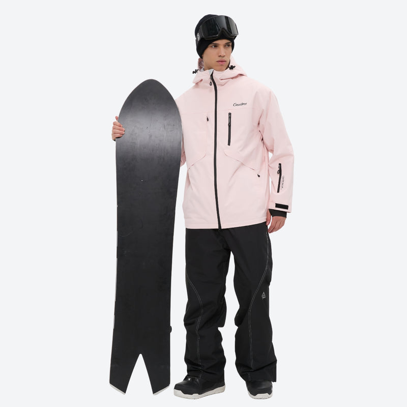 Men's waterproof 2L snow jacket and pants set - light pink jacket with black pants, for powder and piste riding