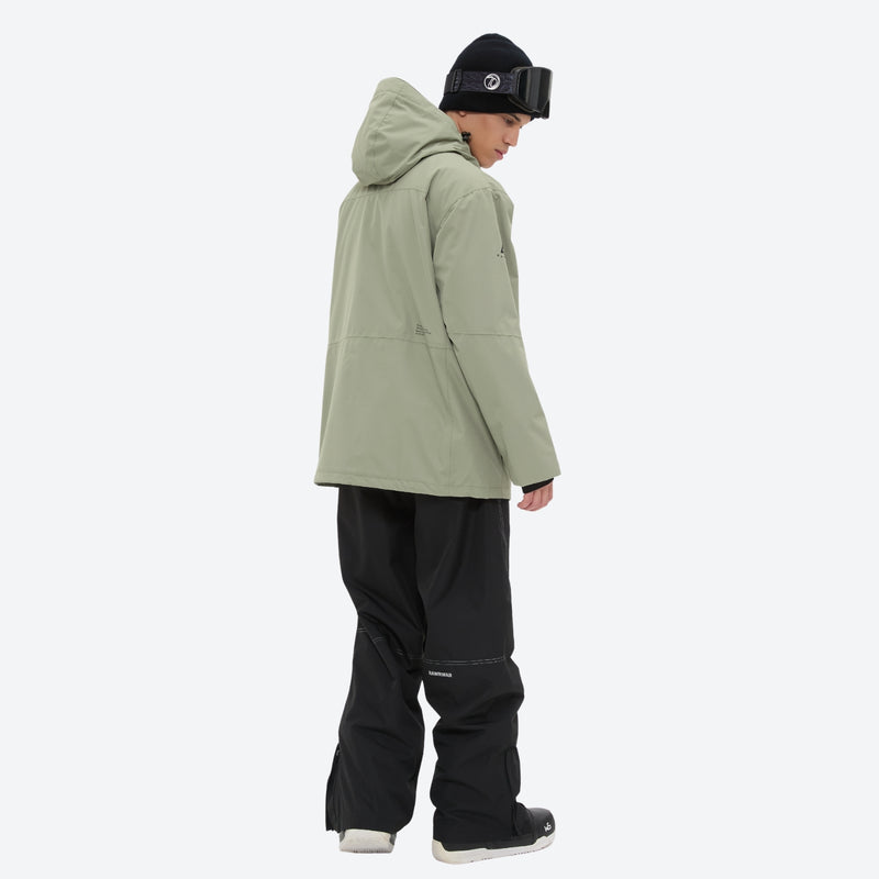 Men's waterproof 2L snow jacket and pants set - sage green jacket with black pants, for cold-weather winter sports