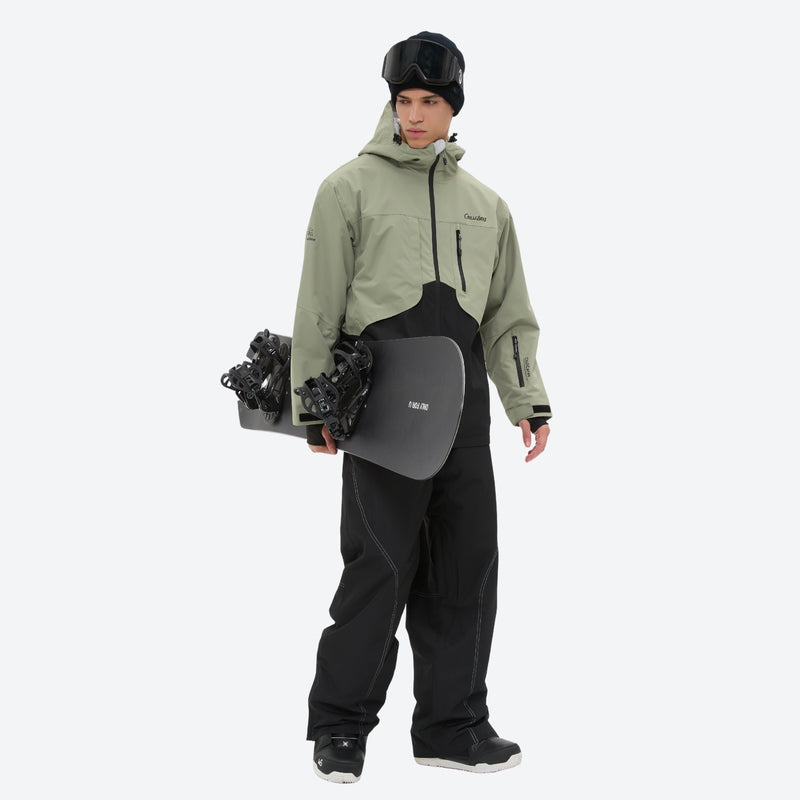 Colorblock ski jacket and pants set - sage green and black colorblock, for skiing and snowboarding