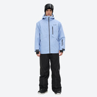 
                  
                    Men's colorblock snowboard jacket and pants - sky blue jacket with black pants, for powder and piste riding
                  
                