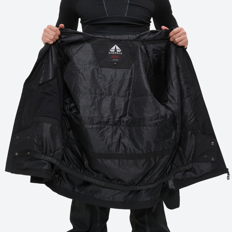 Men's breathable ski jacket and pants combo - black, interior lining open flat detail, for skiing and snowboarding