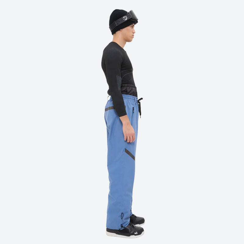 Men's waterproof 2L snow jacket and pants set - blue pants, on-model side view, for powder and piste riding