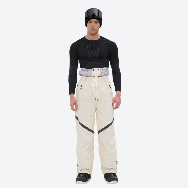 Men's breathable ski jacket and pants combo - cream pants, on-model front view, for skiing and snowboarding