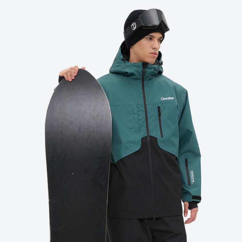 Waterproof 2L snow jacket and pants set - teal and black colorblock, for cold-weather winter sports