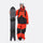 Colorblock ski jacket and pants set - women's orange-red and black colorblock, for resort and powder riding