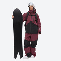
                  
                    Waterproof snow jacket and pants set - wine and black colorblock, for cold-weather winter sports
                  
                