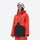 Breathable ski jacket and snow pants combo - orange and black colorblock, on-model front view, for skiing and snowboarding