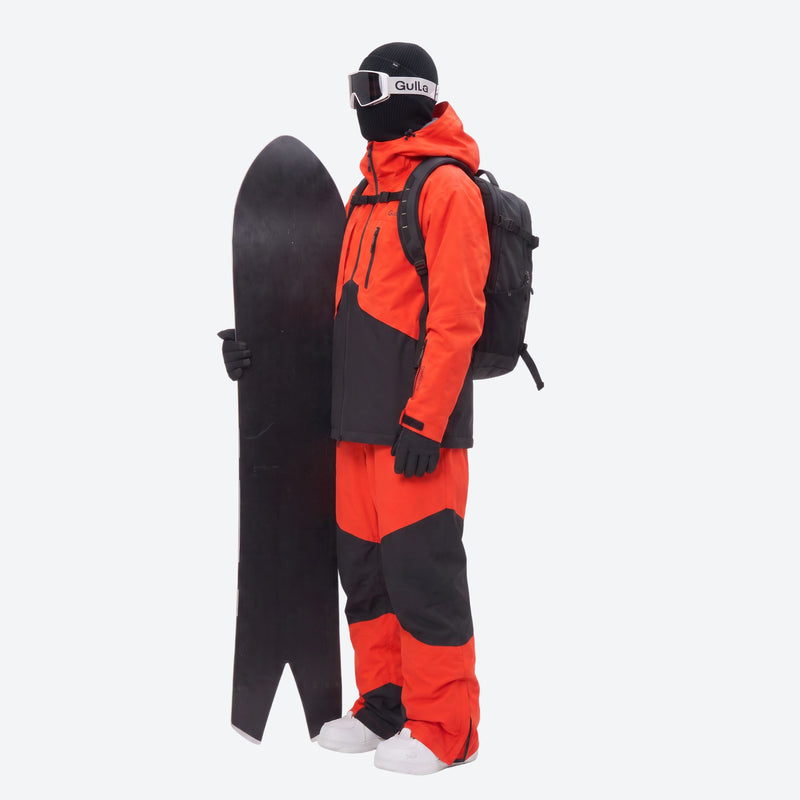 Men's colorblock snowboard jacket and pants - orange and black colorblock, for powder and piste riding