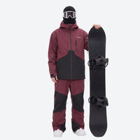 
                  
                    Men's breathable ski jacket and pants combo - wine and black colorblock, for powder and piste riding
                  
                