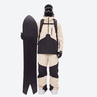 
                  
                    Colorblock ski jacket and pants set - cream and black colorblock, for all-mountain and backcountry days
                  
                