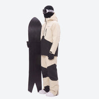 
                  
                    Breathable 2L snowboard jacket and pants - cream and black colorblock, for resort and powder riding
                  
                