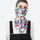 Graphic print ski facemask neck gaiter - white print facemask neckwarmer on women, worn front view, for snow sports weekends