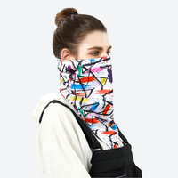 
                  
                    Bold print winter facemask for snow sports - white print facemask neckwarmer on women, for winter mountain trips
                  
                