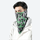 Graphic print ski facemask neck gaiter - green print facemask neckwarmer on men, worn front view, for skiing and snowboarding